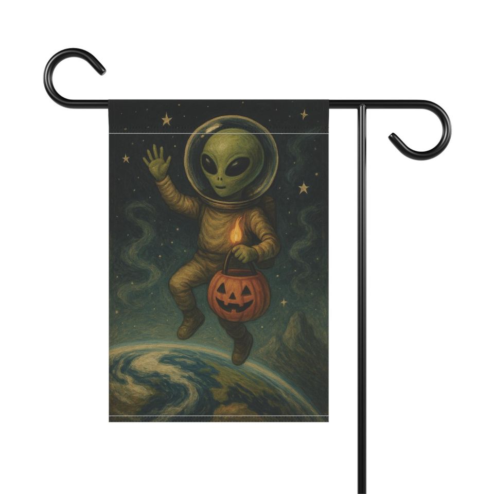 Alien Halloween Garden Flag: Space UFO Jack O' Lantern Decor