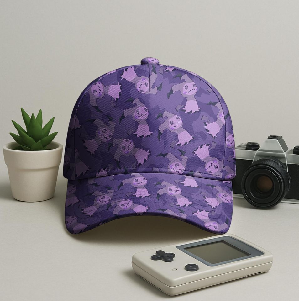 Mimikyu Baseball Cap, Purple Pattern, Unisex Vintage Adjustable Hat, Funny Anime Gift