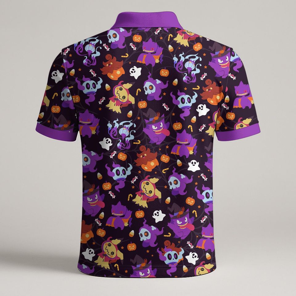 Gengar Mimikyu Polo Shirt, Unisex Halloween Ghost Pattern Polo