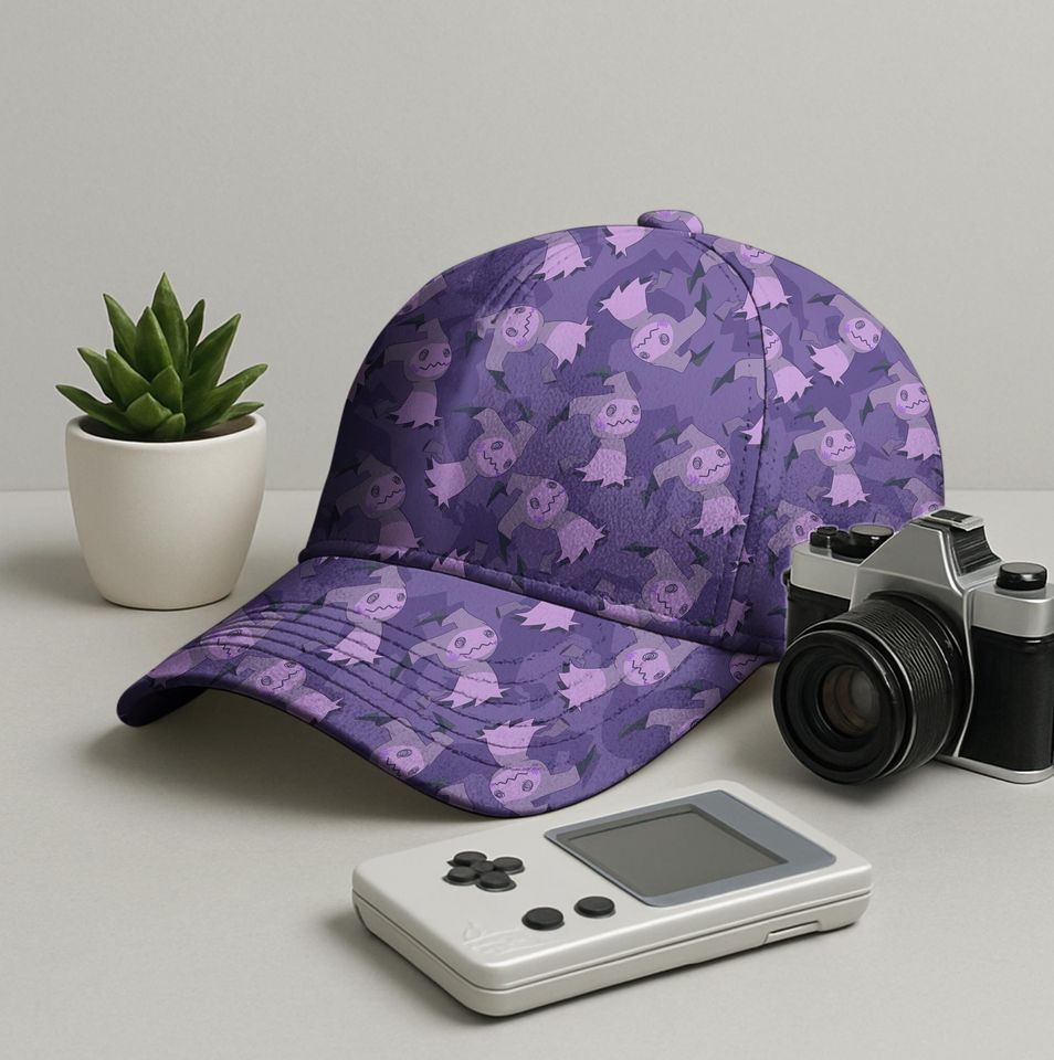 Mimikyu Baseball Cap, Purple Pattern, Unisex Vintage Adjustable Hat, Funny Anime Gift