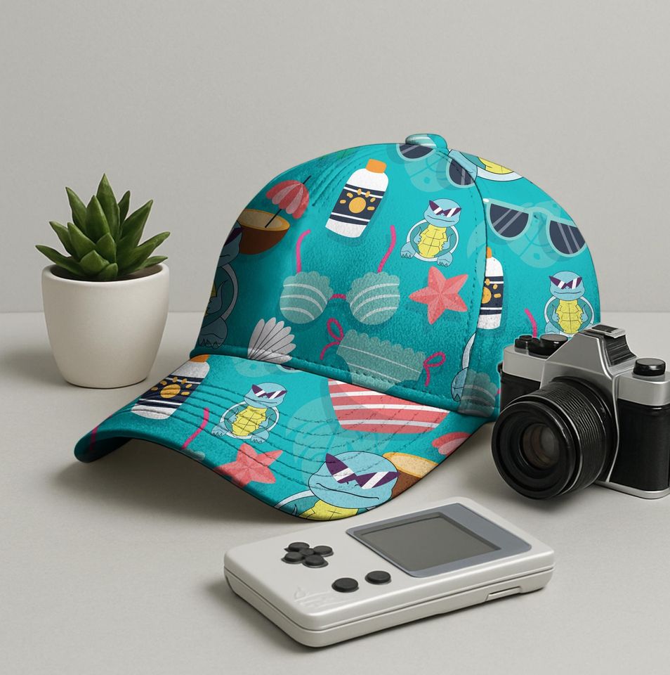 Squirtle Baseball Cap, Cute Summer Beach Hat, Funny Anime Baseball Cap, Vintage Adjustable Cap, Unisex Baseball Hat, Squirtle Squad Gift Cap