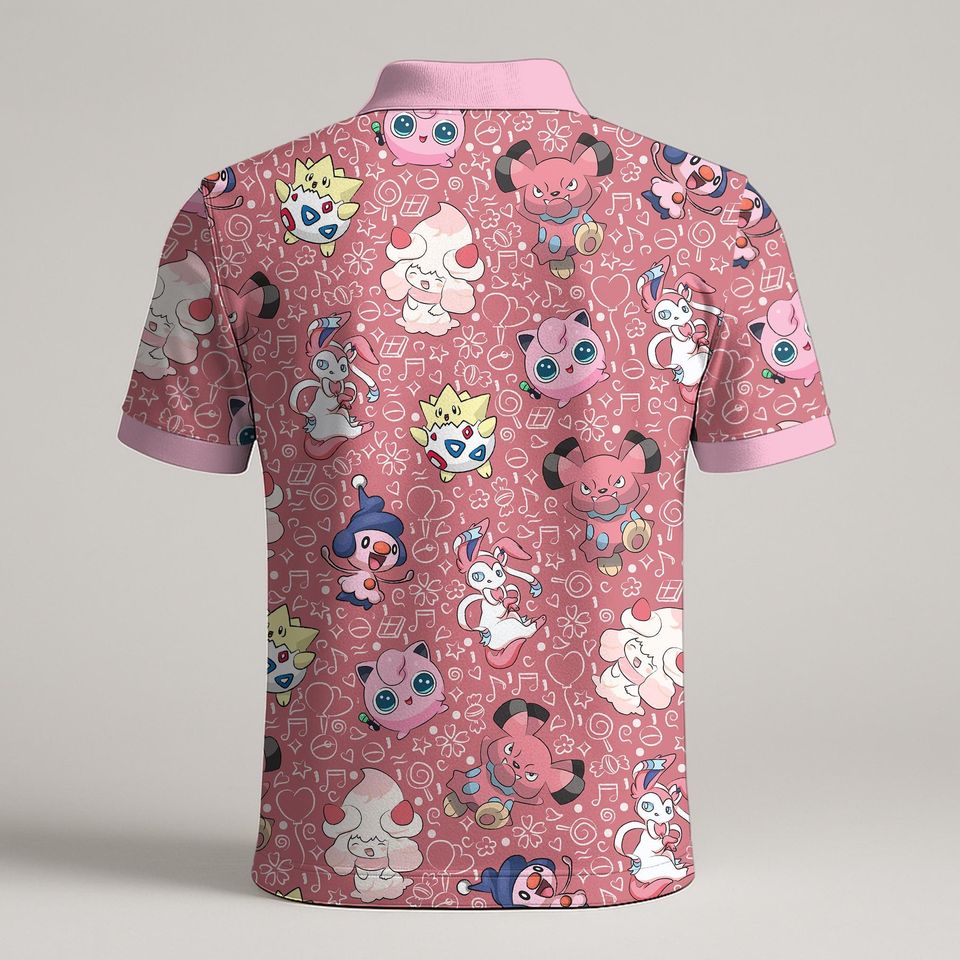 Togepi Jigglypuff Polo Shirt, Cute Music Pattern Polo, Kawaii Summer Shirt, Funny Togepi Shirt Gift