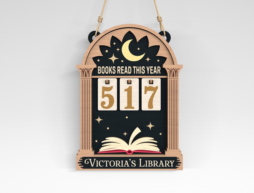 Hanging Reading Tracker Laser Cut File, Personalized Library Sign, Flip Number Book Counter