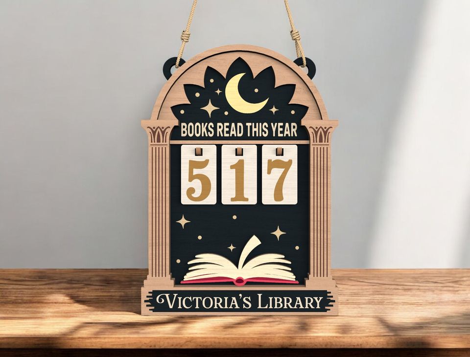 Hanging Reading Tracker Laser Cut File, Personalized Library Sign, Flip Number Book Counter