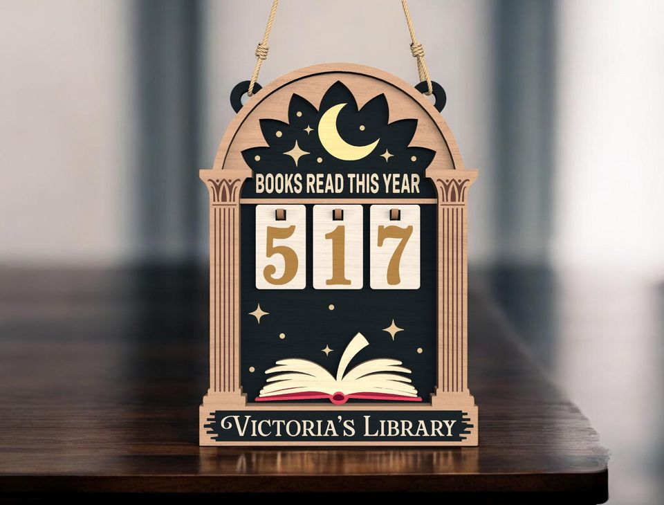 Hanging Reading Tracker Laser Cut File, Personalized Library Sign, Flip Number Book Counter