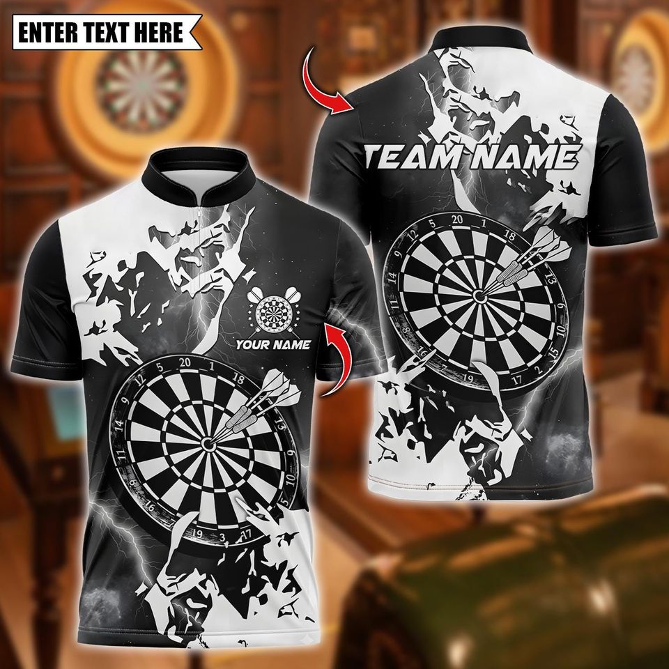 Personalized Name Dart Polo Shirt, Lightning Grunge Dartboard Design ,Custom Team Shirt for Men Women, Gift for Darts Players