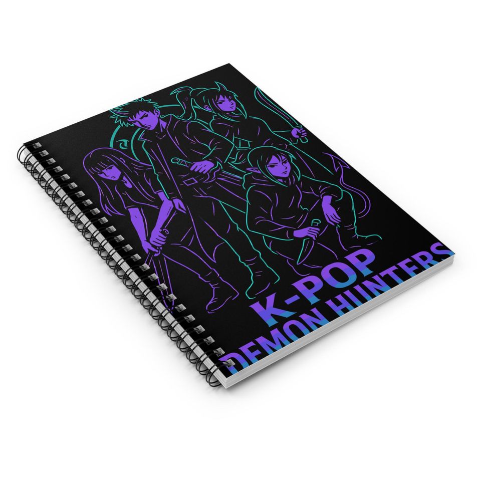 K-Pop Demon Hunters Spiral Notebook, Anime Journal, Gift for K-Pop Fans, Notebook for Students, Unique Writing Pad, Blacklight Design