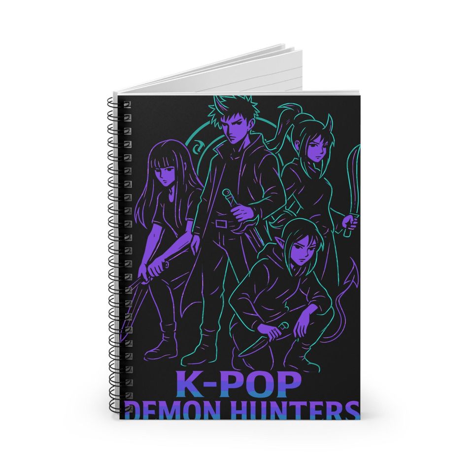 K-Pop Demon Hunters Spiral Notebook, Anime Journal, Gift for K-Pop Fans, Notebook for Students, Unique Writing Pad, Blacklight Design