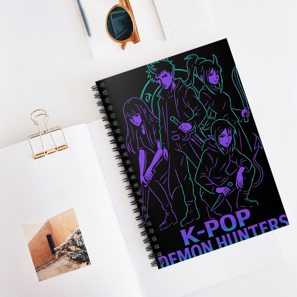 K-Pop Demon Hunters Spiral Notebook, Anime Journal, Gift for K-Pop Fans, Notebook for Students, Unique Writing Pad, Blacklight Design