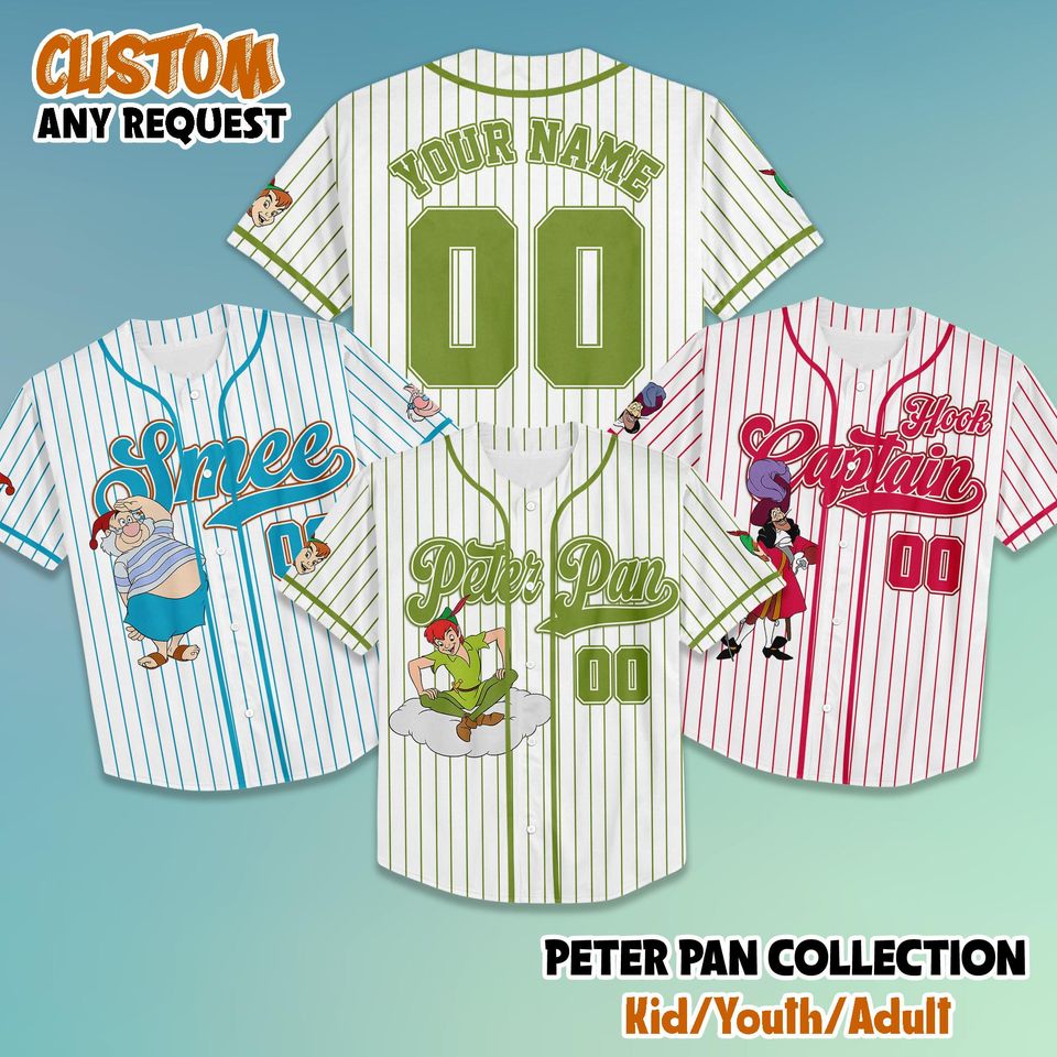 Personalized Peter Pan Baseball Jersey, Disney Peter Pan Jersey, Disneyland Baseball Team Outfit, Gift for Fans