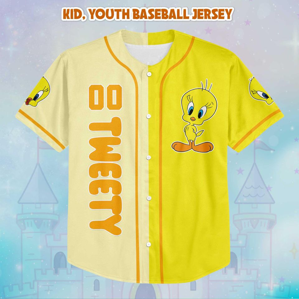 Personalized Tweety Baseball Jersey, Custom Tweety Bird Shirt, Baseball Team Outfit, Gift For Fans Matching Family Tee
