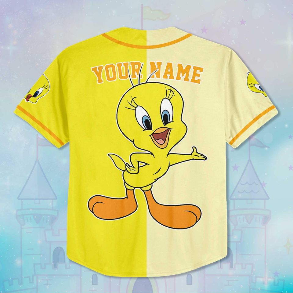 Personalized Tweety Baseball Jersey, Custom Tweety Bird Shirt, Baseball Team Outfit, Gift For Fans Matching Family Tee