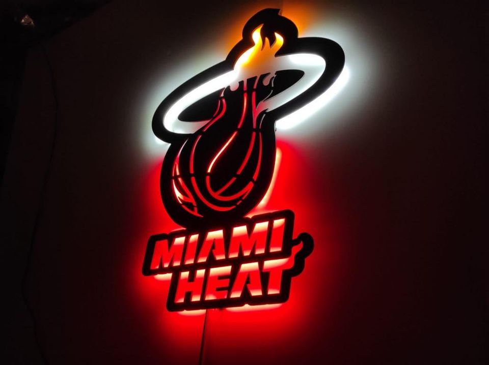 Miami Heat Fan Art LED Sign: NBA Wall Decor, Man Cave Lighting
