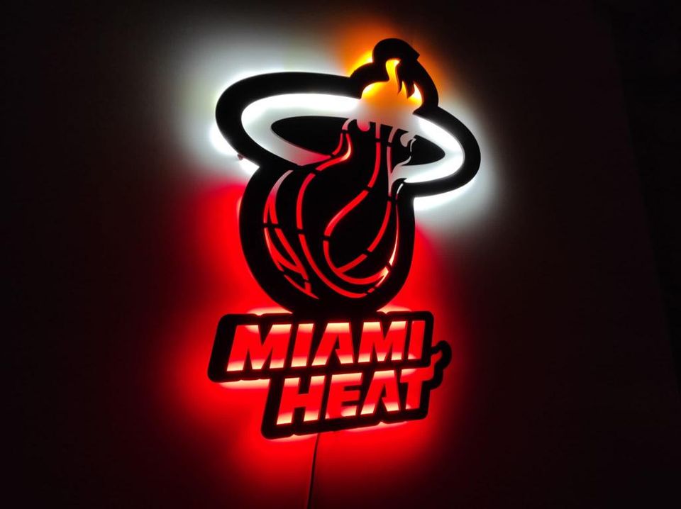 Miami Heat Fan Art LED Sign: NBA Wall Decor, Man Cave Lighting