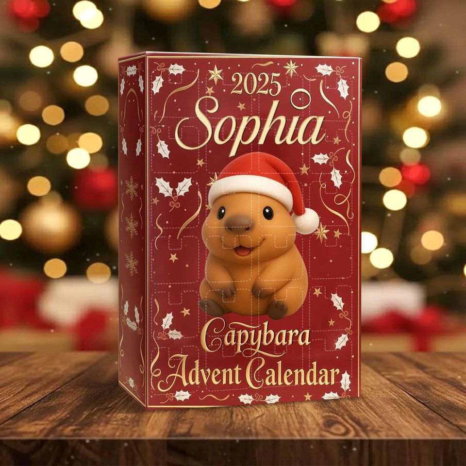 Personalized Capybara Advent Calendar 2025, 24 Kawaii Christmas Ornaments