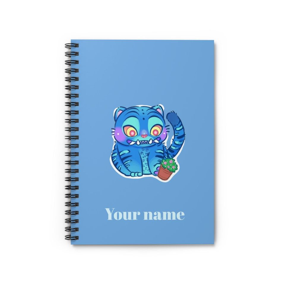 Blue Derpy Tiger Spiral Notebook  Custom Name, School Journal