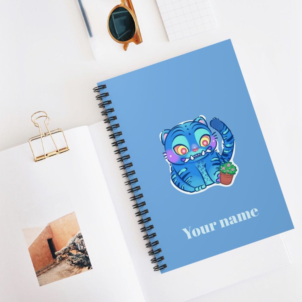 Blue Derpy Tiger Spiral Notebook  Custom Name, School Journal