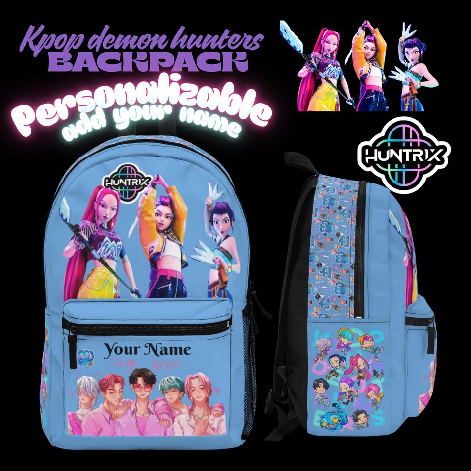 Kpop Demon Hunters Backpack, Saja Boys and Huntrix, Personalized Name
