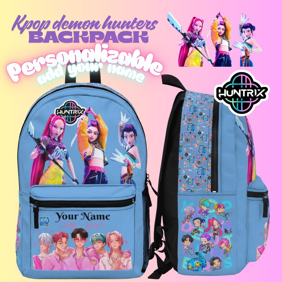 Kpop Demon Hunters Backpack, Saja Boys and Huntrix, Personalized Name