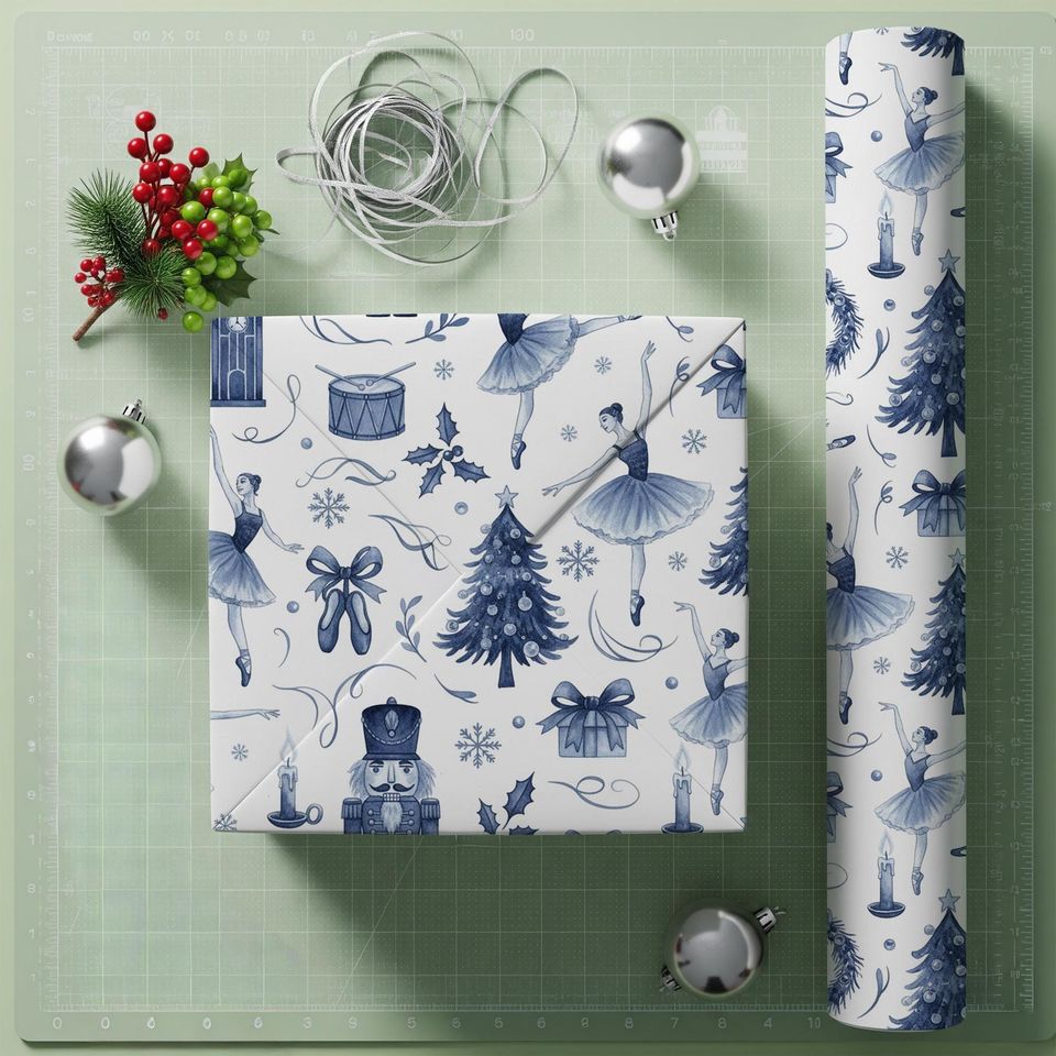 Ballet Christmas Wrapping Paper  Nutcracker Holiday Gift Wrap for Winter Decor