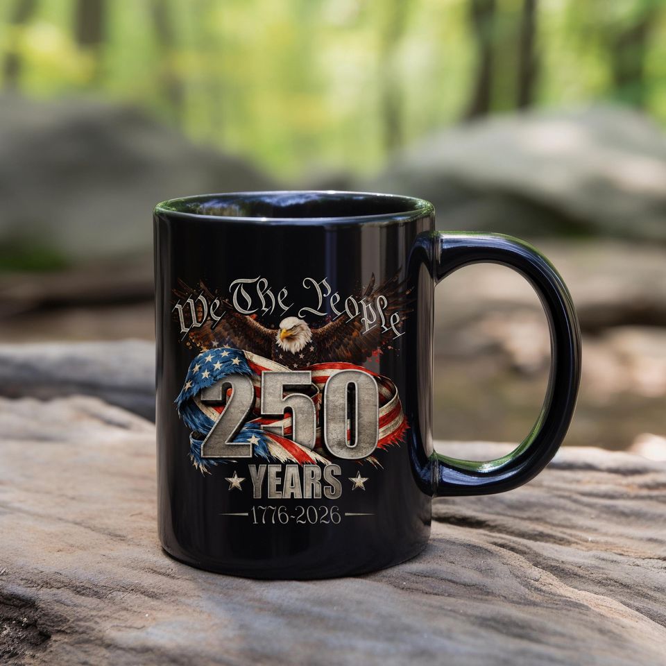 America 250th Anniversary Black Ceramic Mug, Patriotic 1776-2026 Coffee Cup, 250 year coffee mug