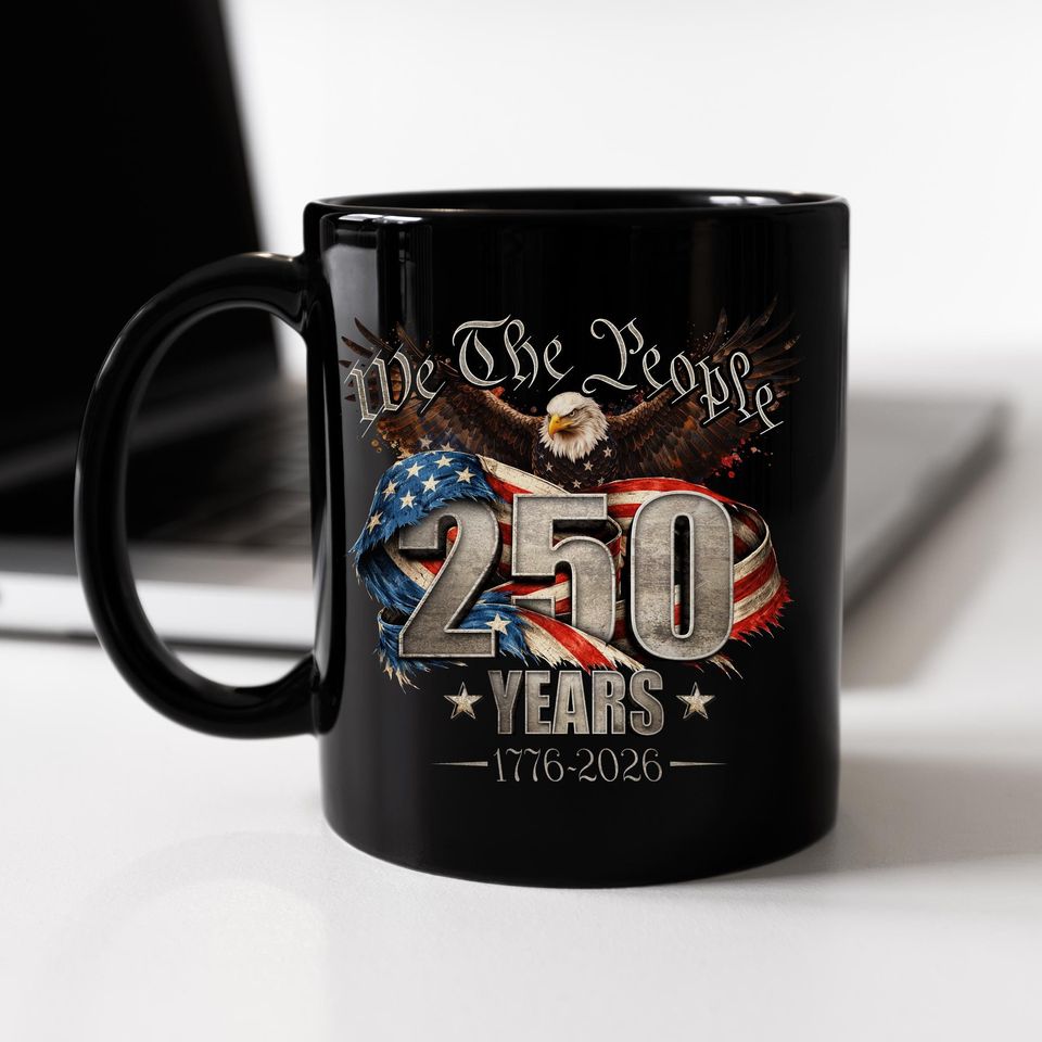 America 250th Anniversary Black Ceramic Mug, Patriotic 1776-2026 Coffee Cup, 250 year coffee mug