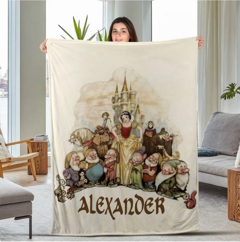 Disney Snow White Cartoon Throw Blanket, Personalized Snow White And Seven Dwarfs Blanket