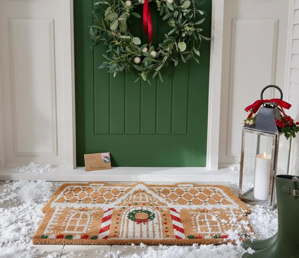 Gingerbread House Doormat, Christmas Welcoming Rug, Soft Non-Slip Washable Entryway Decor