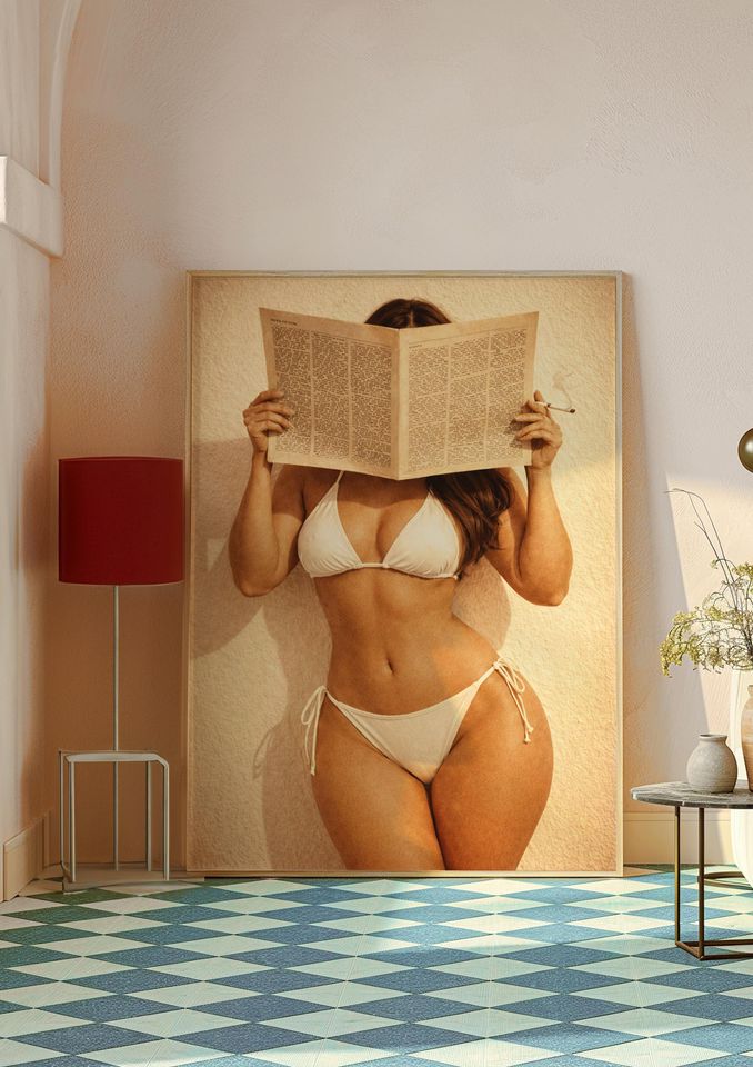 Vintage Western Cigarette Poster, Bikini and Preppy