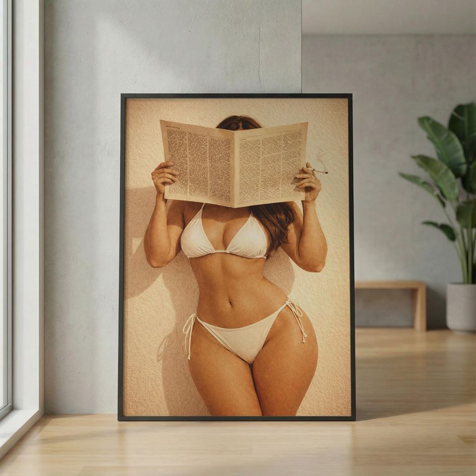 Vintage Western Cigarette Poster, Bikini and Preppy