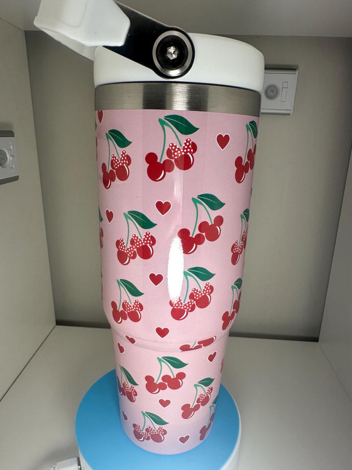 30oz Cute Cherry Water Bottle Tumbler with Flip Straw