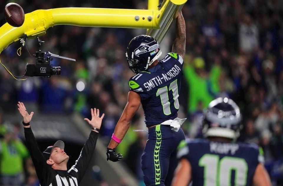 Smith-Njigba Seahawks Touchdown Dunk Football Poster