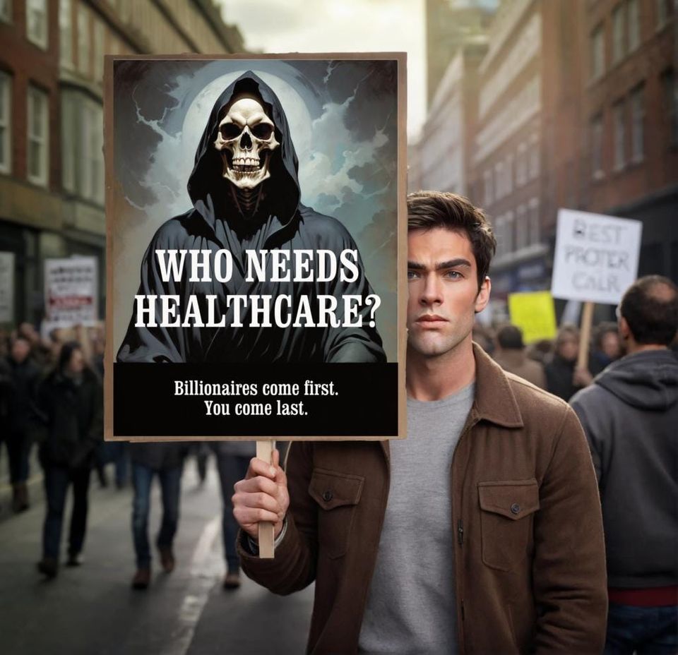 Protest Poster: Who Needs Healthcare? Human Rights, Progressive