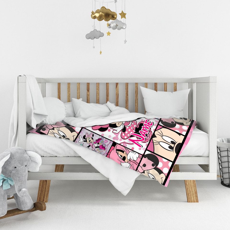 Personalized Minnie Mouse Blanket, Mickey Minnie Mouse Name Blanket, Magic Kingdom Birthday Gifts