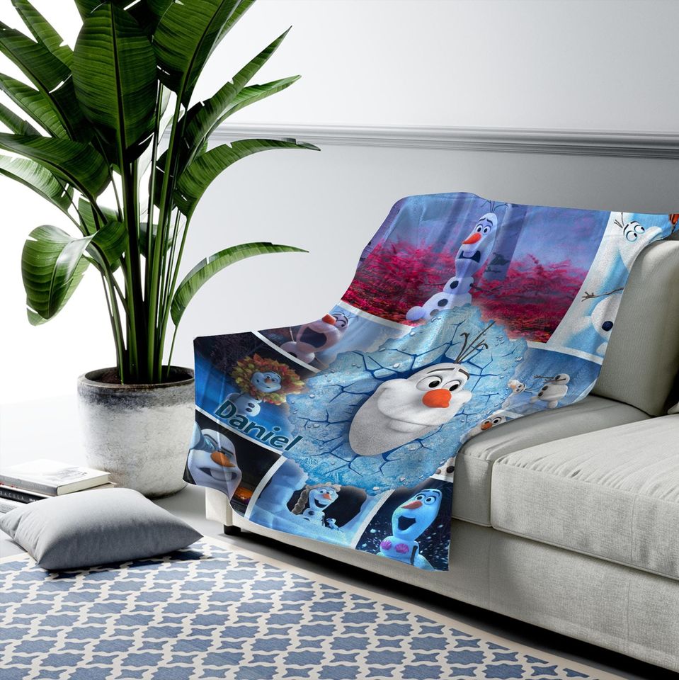 Customized Olaf Fleece Blanket, Christmas Bedroom Birthday Gift