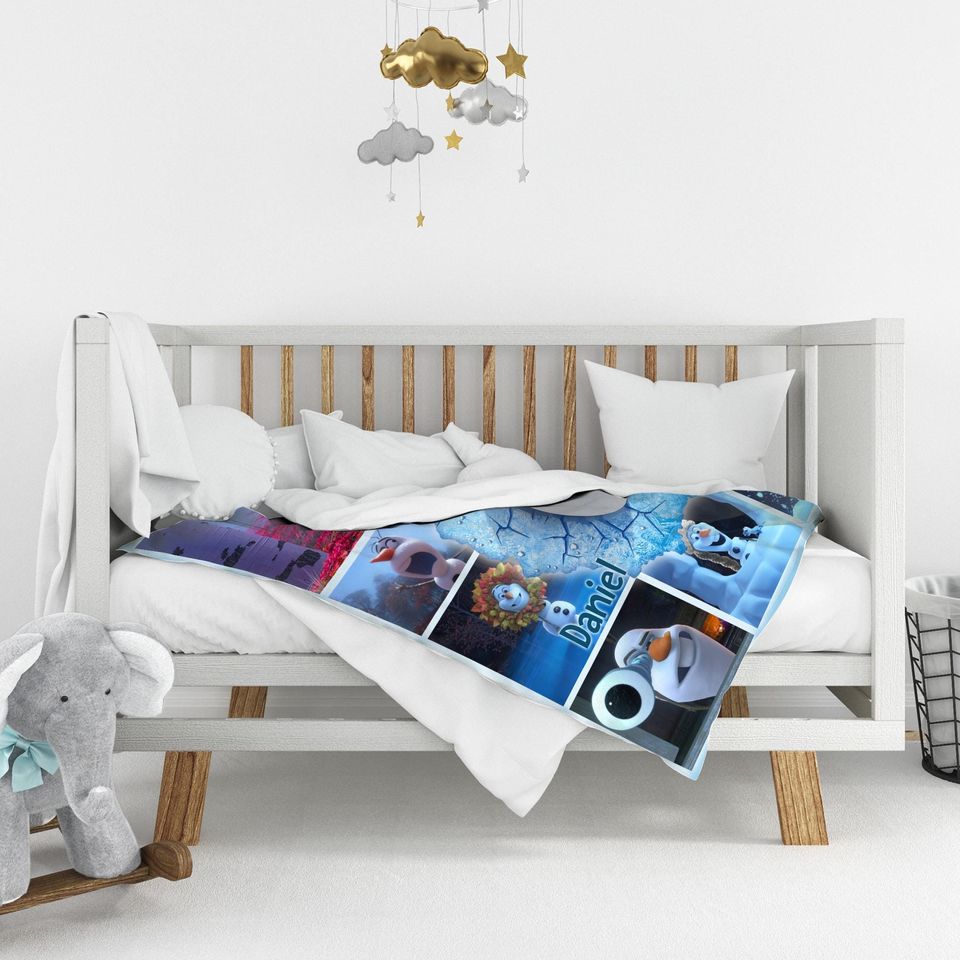 Customized Olaf Fleece Blanket, Christmas Bedroom Birthday Gift