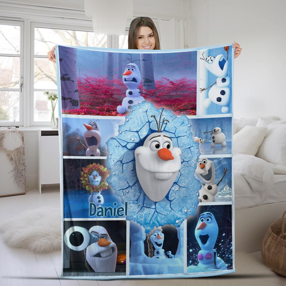 Customized Olaf Fleece Blanket, Christmas Bedroom Birthday Gift