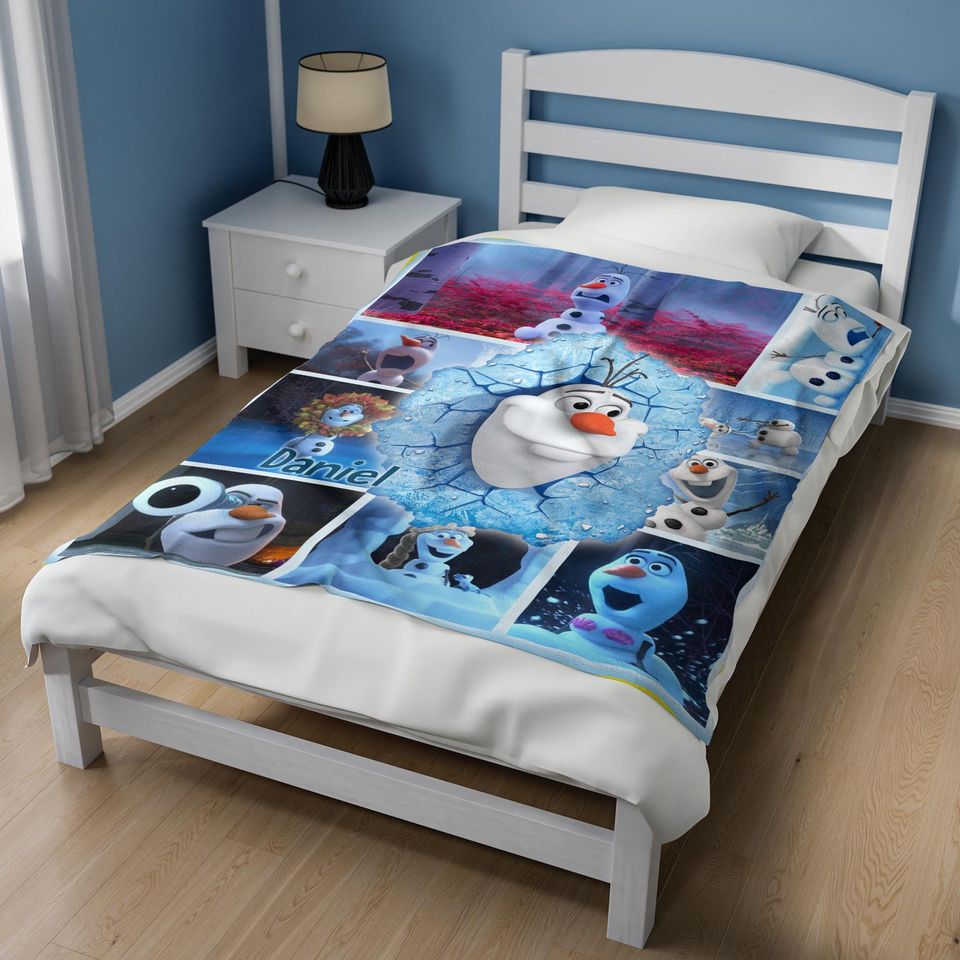 Customized Olaf Fleece Blanket, Christmas Bedroom Birthday Gift