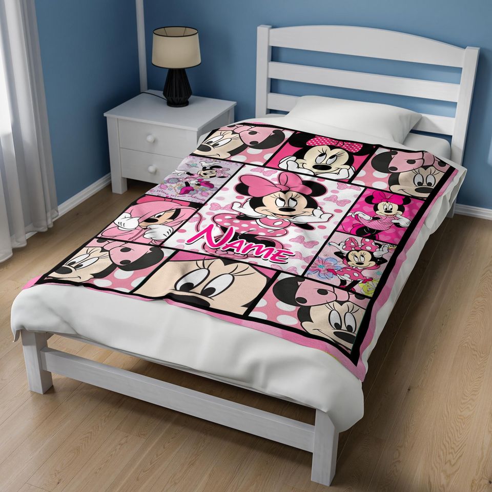 Personalized Minnie Mouse Blanket, Mickey Minnie Mouse Name Blanket, Magic Kingdom Birthday Gifts