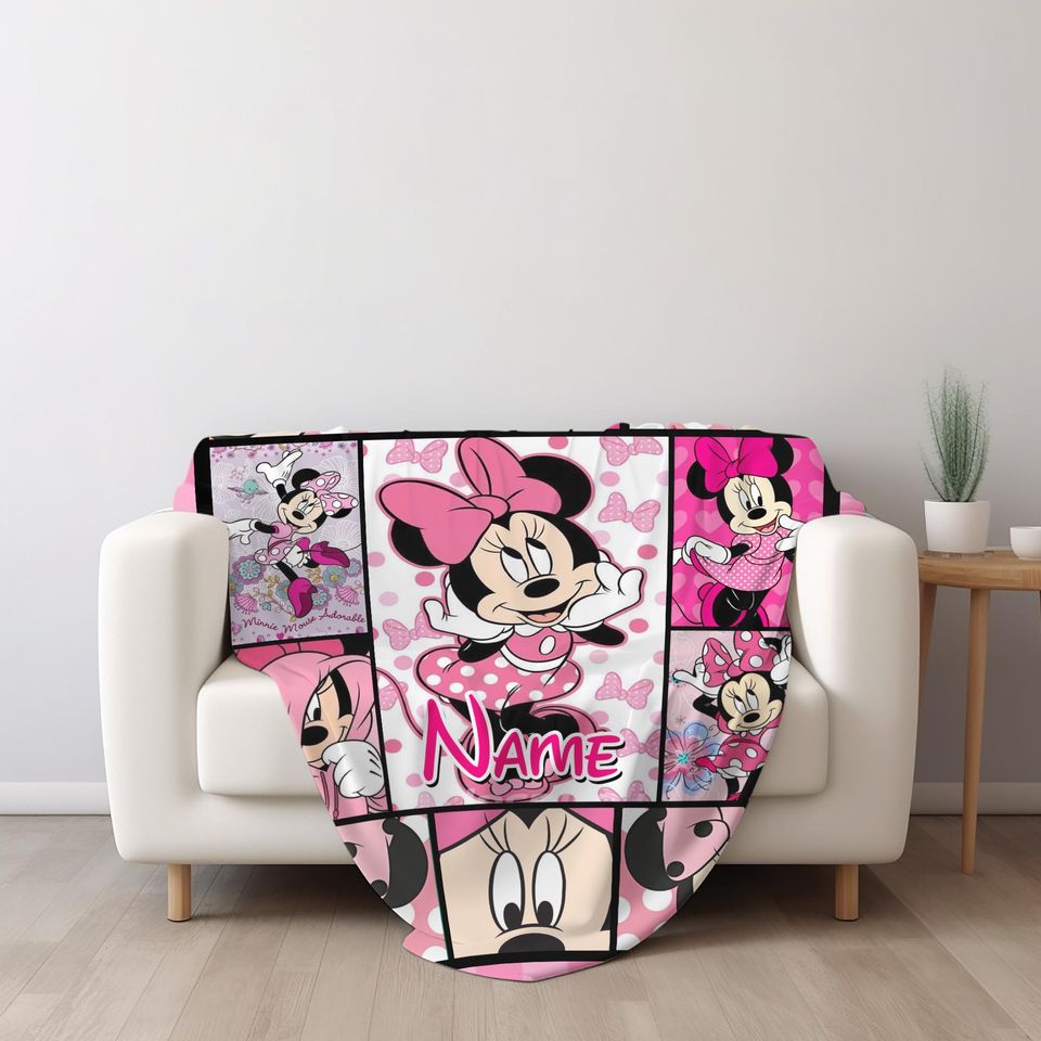 Personalized Minnie Mouse Blanket, Mickey Minnie Mouse Name Blanket, Magic Kingdom Birthday Gifts