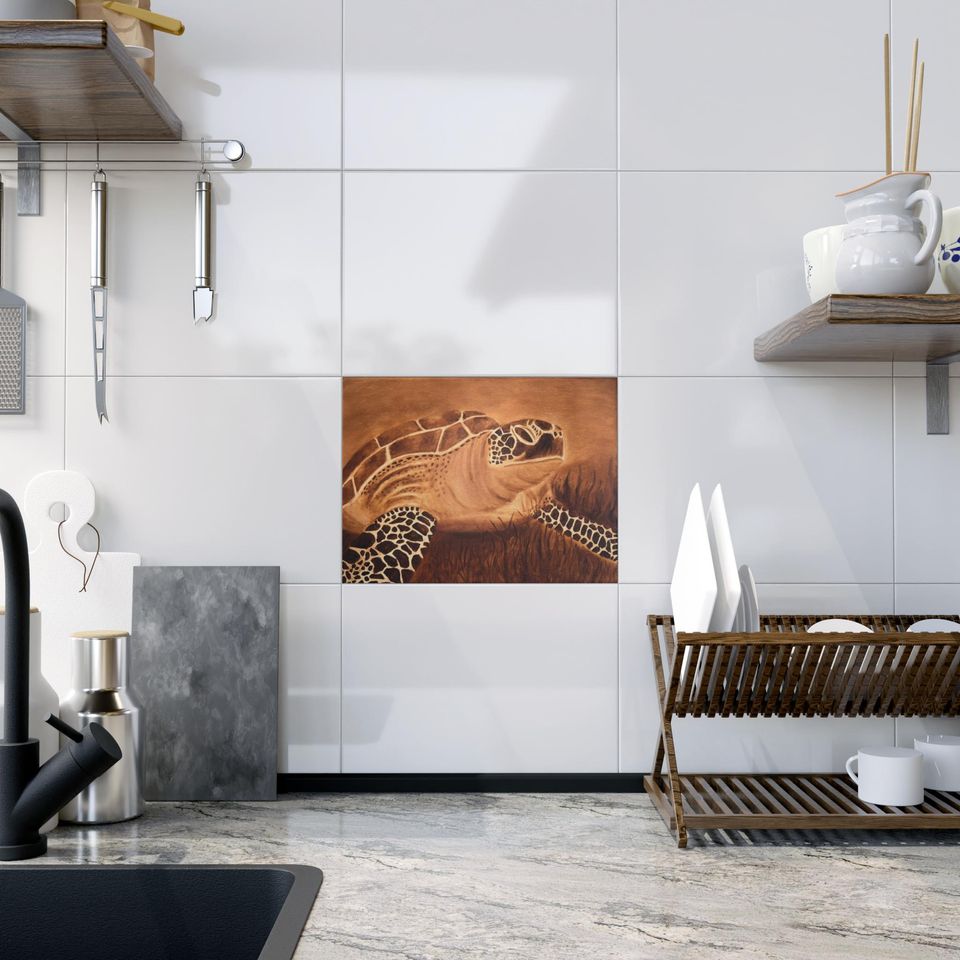 Ocean Turtle Ceramic Photo Tile, Beach Decor, Sea Life Gift