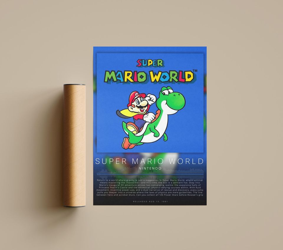 Super Mario World Poster | Gaming Poster | Video Game Prints | Wall Decor Posters | Gaming Gift | Video Game Poster | Gaming Decor