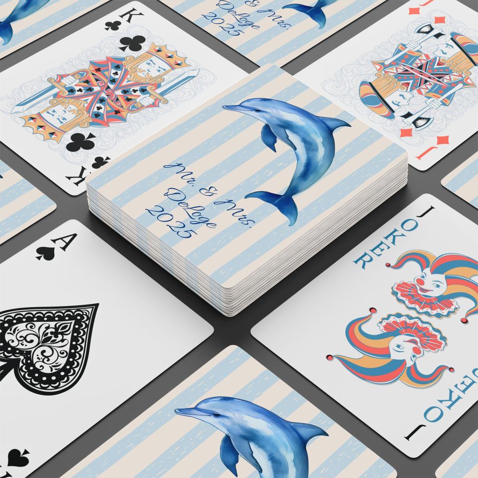 Personalized Dolphin Playing Cards, Customized Beach Seaside Gifts, Birthday Gift