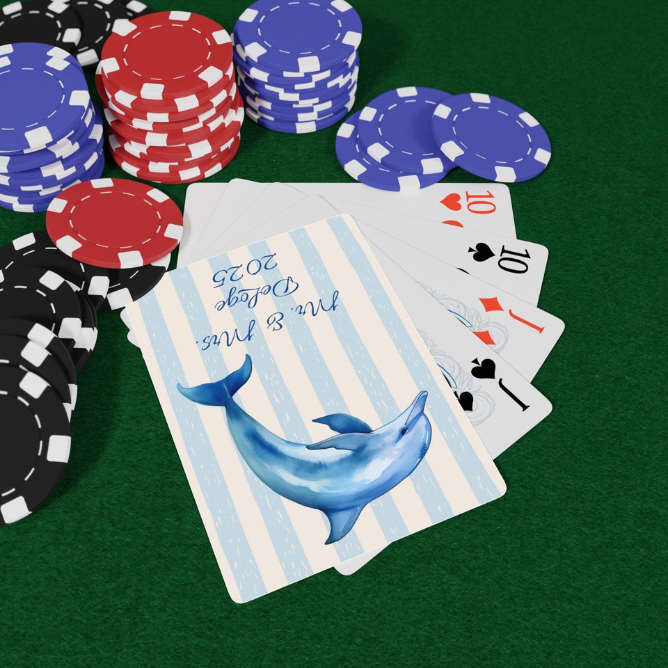 Personalized Dolphin Playing Cards, Customized Beach Seaside Gifts, Birthday Gift