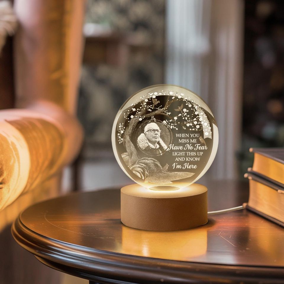 Custom Photo Crystal Globe Lamp, Personalized Memorial Gift