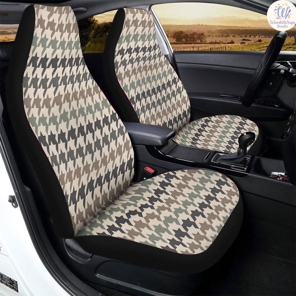 Houndstooth Pattern Car Seat Covers (2Pcs): Floral Polar Fleece Protector Set