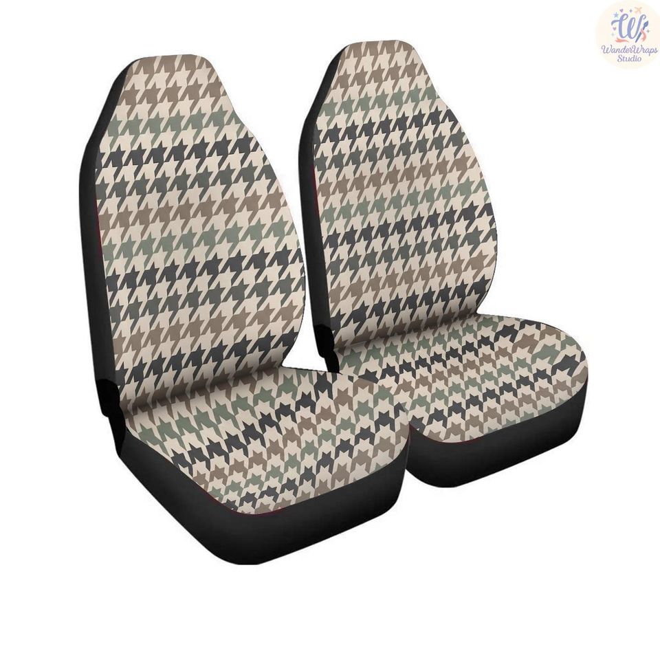 Houndstooth Pattern Car Seat Covers (2Pcs): Floral Polar Fleece Protector Set