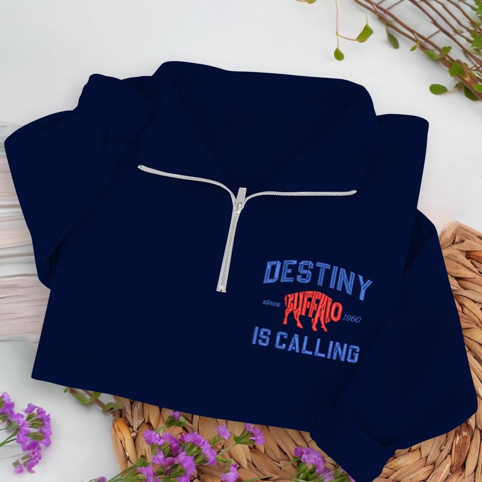 Buffalo Embroidered Quarter Zip Sweatshirt  Destiny Is Calling Retro Sportswear