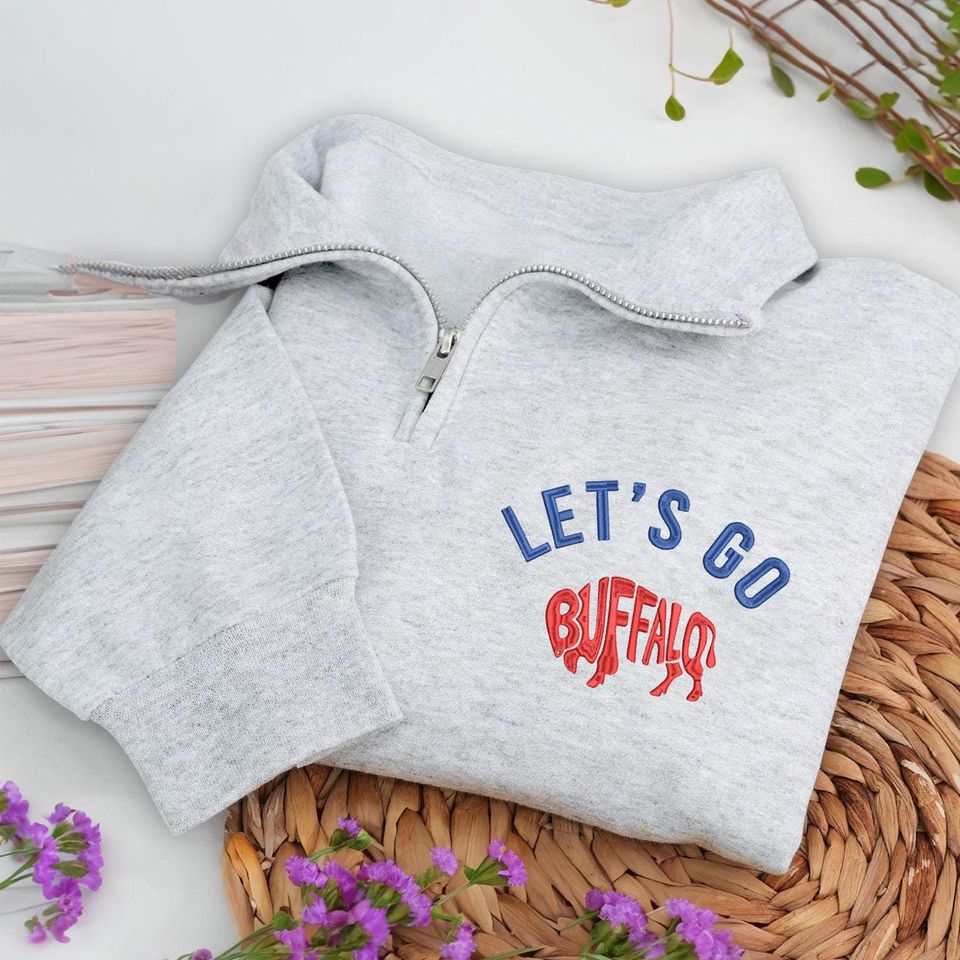 Lets Go Buffalo Embroidered Quarter Zip Sweatshirt  Retro Game Day Pullover