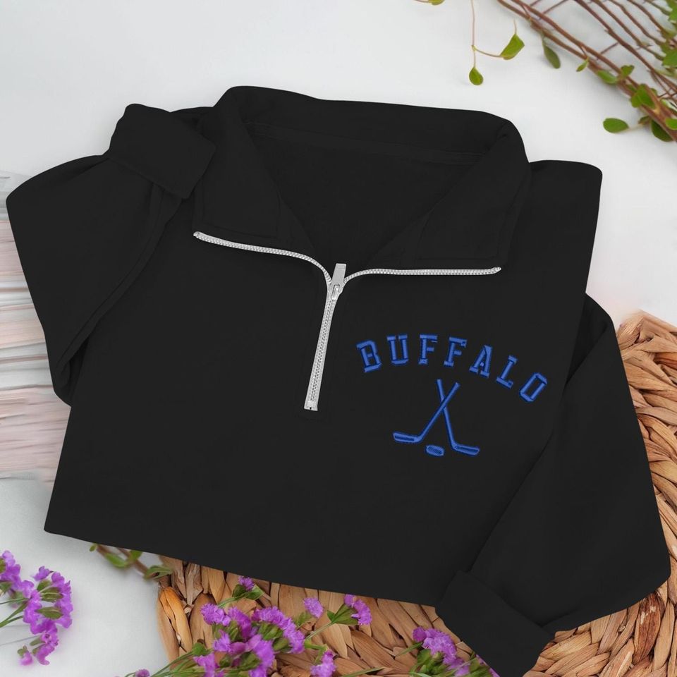 Buffalo Hockey Embroidered Quarter Zip Sweatshirt, Cozy Cotton Blend Pullover